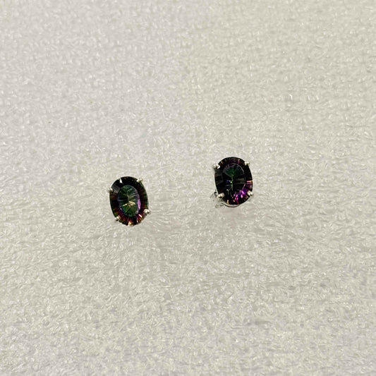 Sterling Silver Oval Mystic Topaz Post Earrings – Earrings