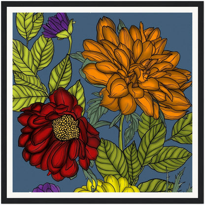 Framed Flower Art Poster – Realistic Design with Beautiful Flowers for Living Room or Kitchen – 40x40 cm 16x16″ Print Material