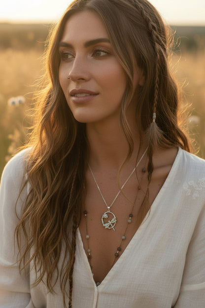 Waterfall Dragonfly and Lotus Flower Necklace