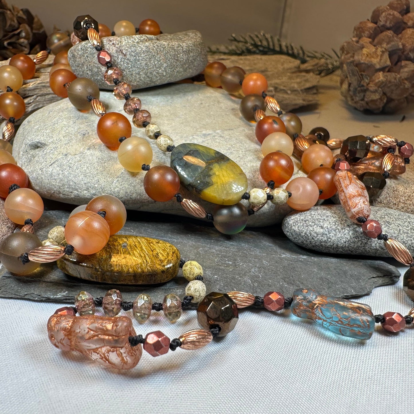 Copper Autumn Cat Long Necklace