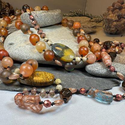 Copper Autumn Cat Long Necklace