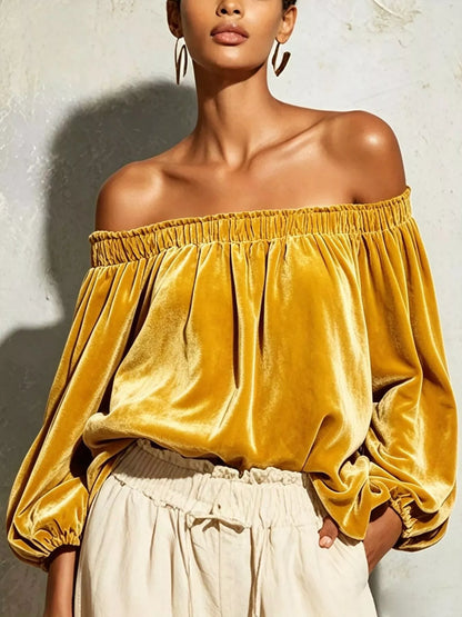 Off-Shoulder Velvet Long Sleeve Top