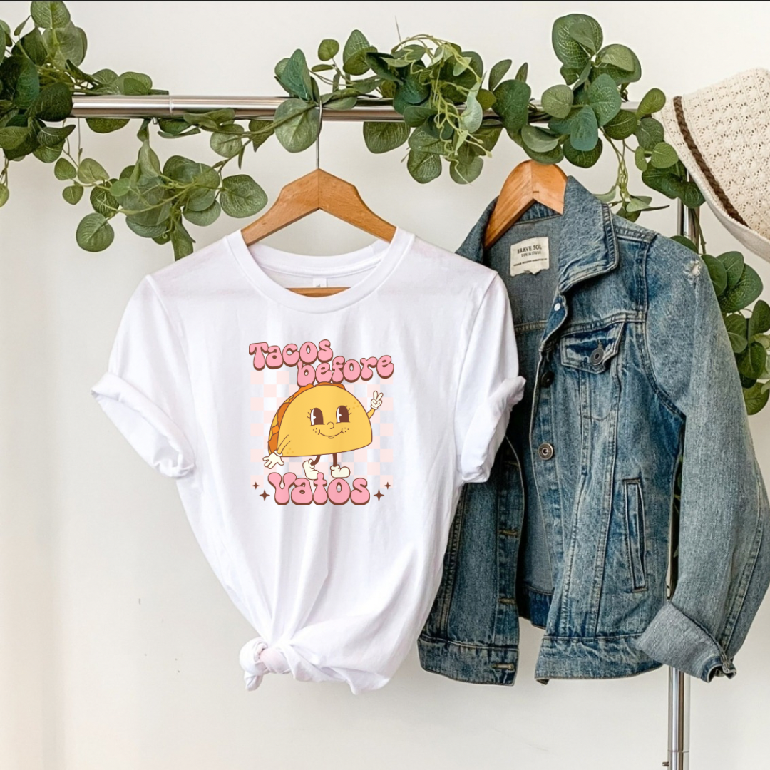 Tacos before vatos tshirt. Mexican Unisex Heavy Cotton tshirt. Valentines Day shirt for her. Taco shirt. shirt with vintage taco.