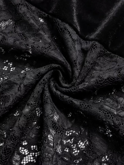Black Lace V-Neck Dress with Flare Sleeves