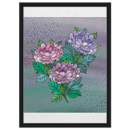Sparkling Floral Framed Canvas – Muted Elegance for Your Space – Black frame 50x70 cm 20x28″ Canvas Fabric