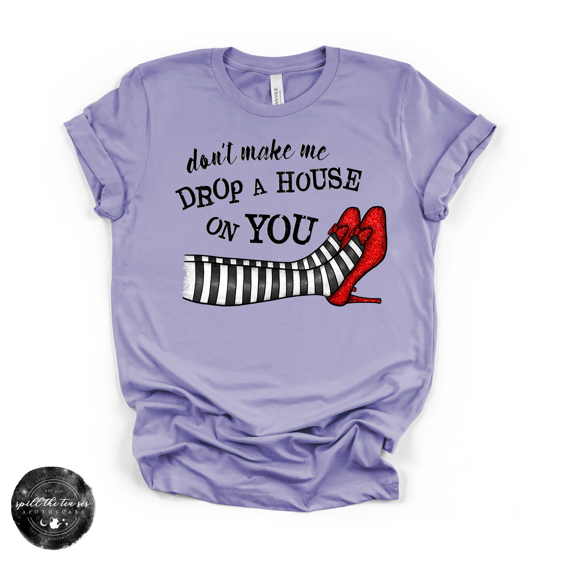 Don’t Make Me Drop a House on You Tee | Witchy Graphic T-Shirt – Heather Dark Lavender