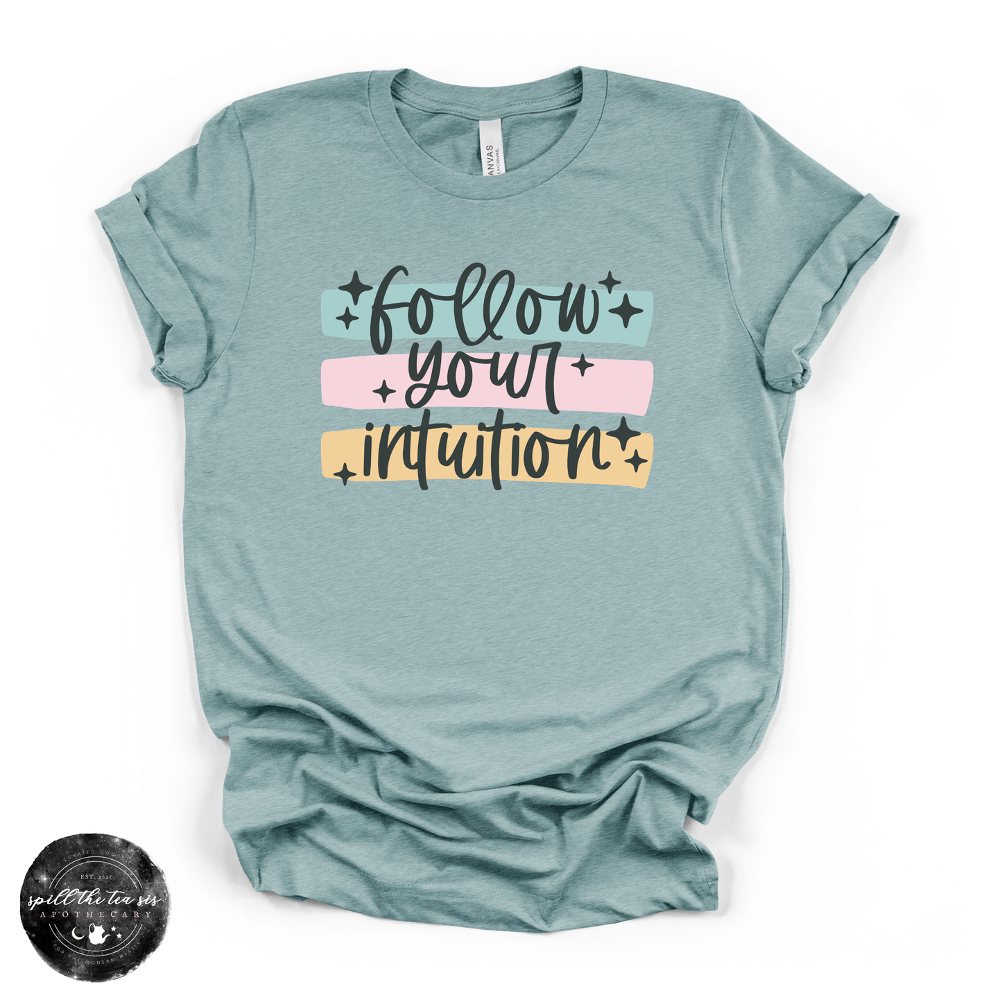 Follow Your Intuition Tee | Spiritual Graphic T-Shirt – Heather Blue Lagoon