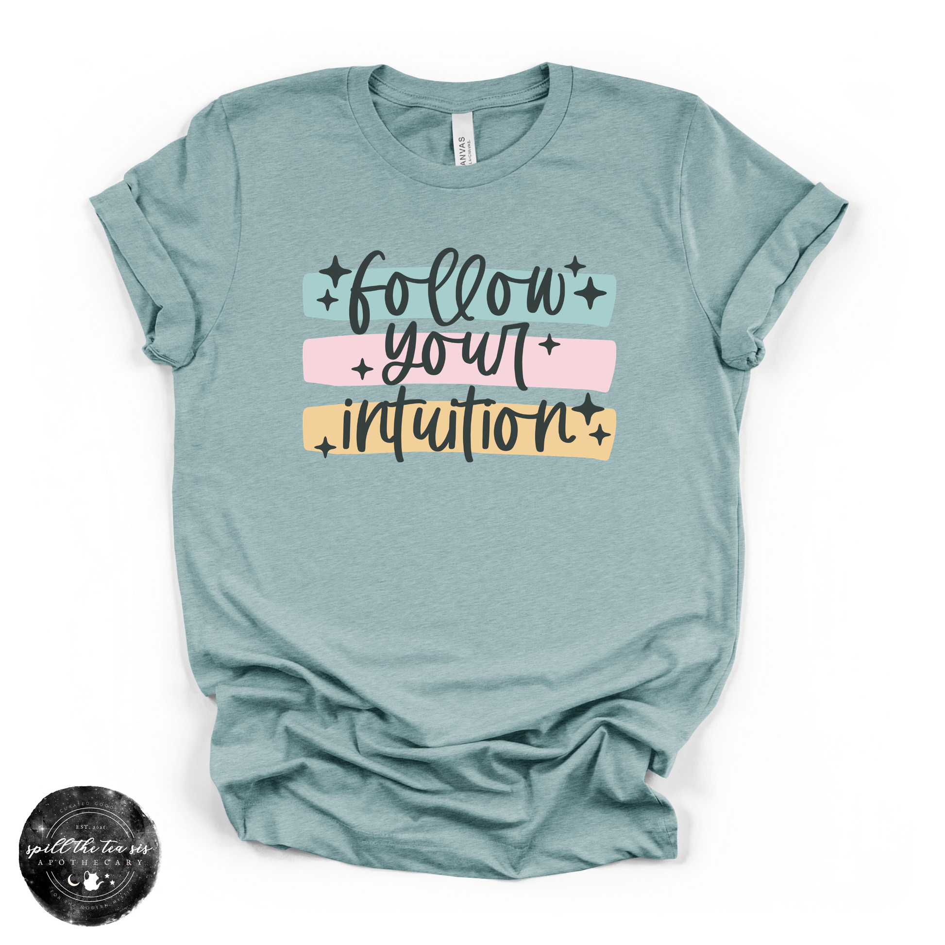 Follow Your Intuition Tee | Spiritual Graphic T-Shirt – Heather Blue Lagoon