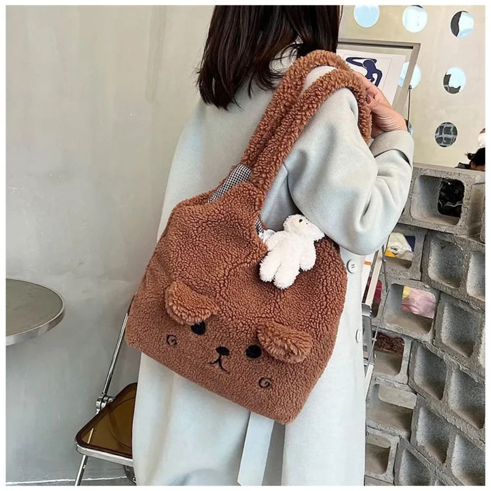 Fluffy Dog Tote Bag - Cute Pup Print Canvas Tote –