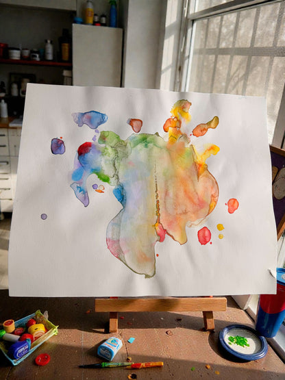 Abstract Rainbow Water Color Splat Painting –