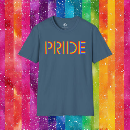 Bespattered Facade Rainbow Pride Ribbon Letters Unisex Softstyle T-Shirt