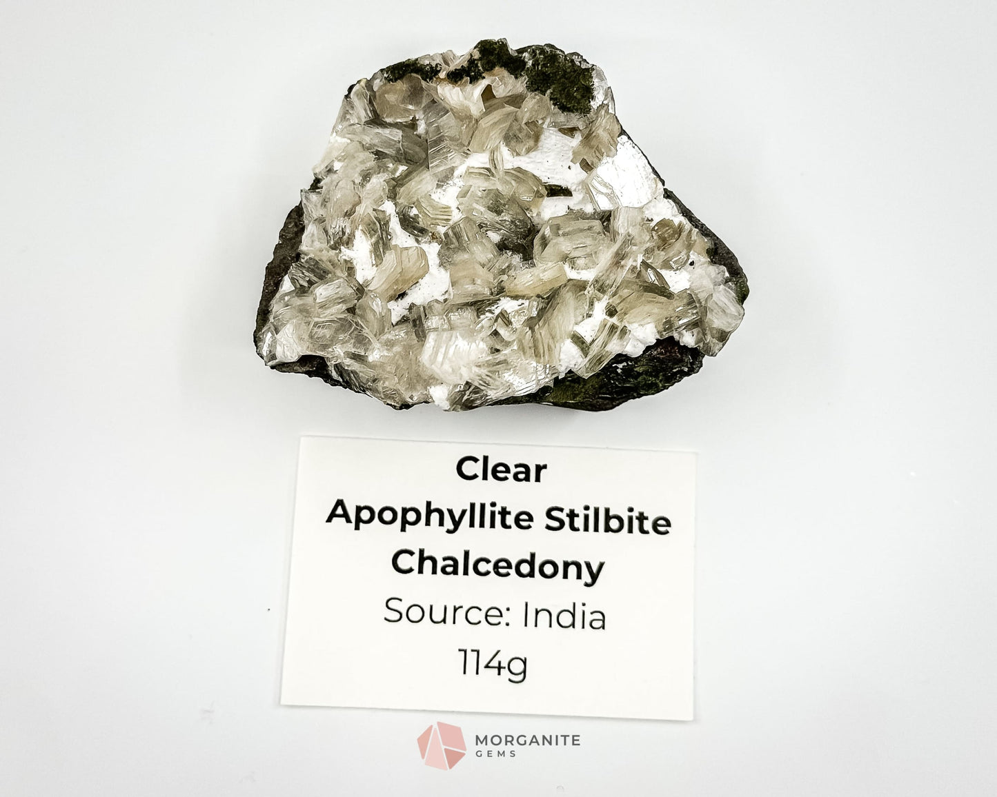 114g Clear Apophyllite Cluster with Stilbite – Natural Crystal Formation