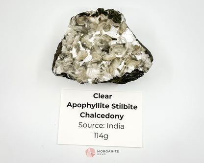 114g Clear Apophyllite Cluster with Stilbite – Natural Crystal Formation