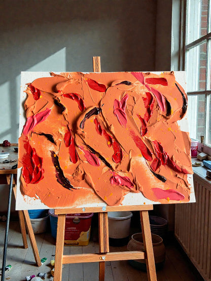 Orange Red Plaster Painting 9x11 - Textured Original –