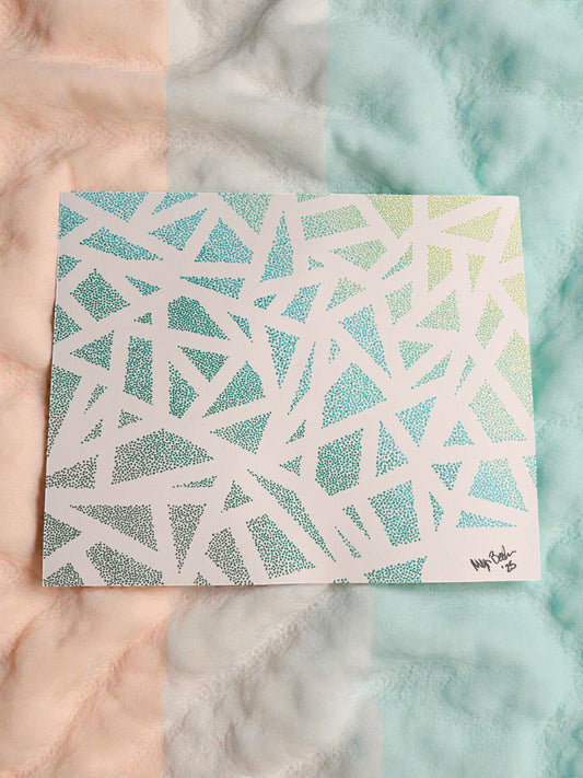 Blue Green Dot Art 14x17 - Original Abstract –