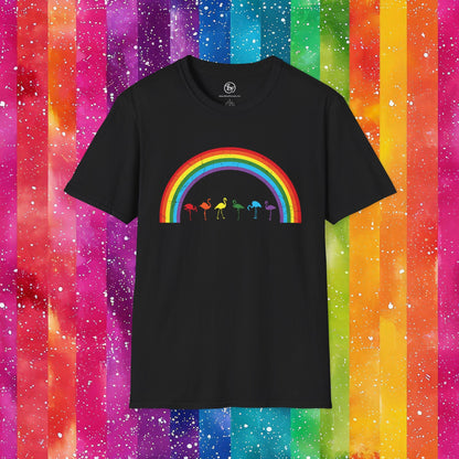 Bespattered Facade Rainbow Flamingos Unisex Softstyle T-Shirt