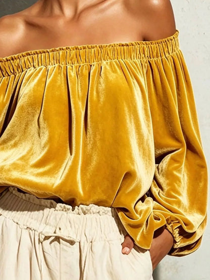 Off-Shoulder Velvet Long Sleeve Top