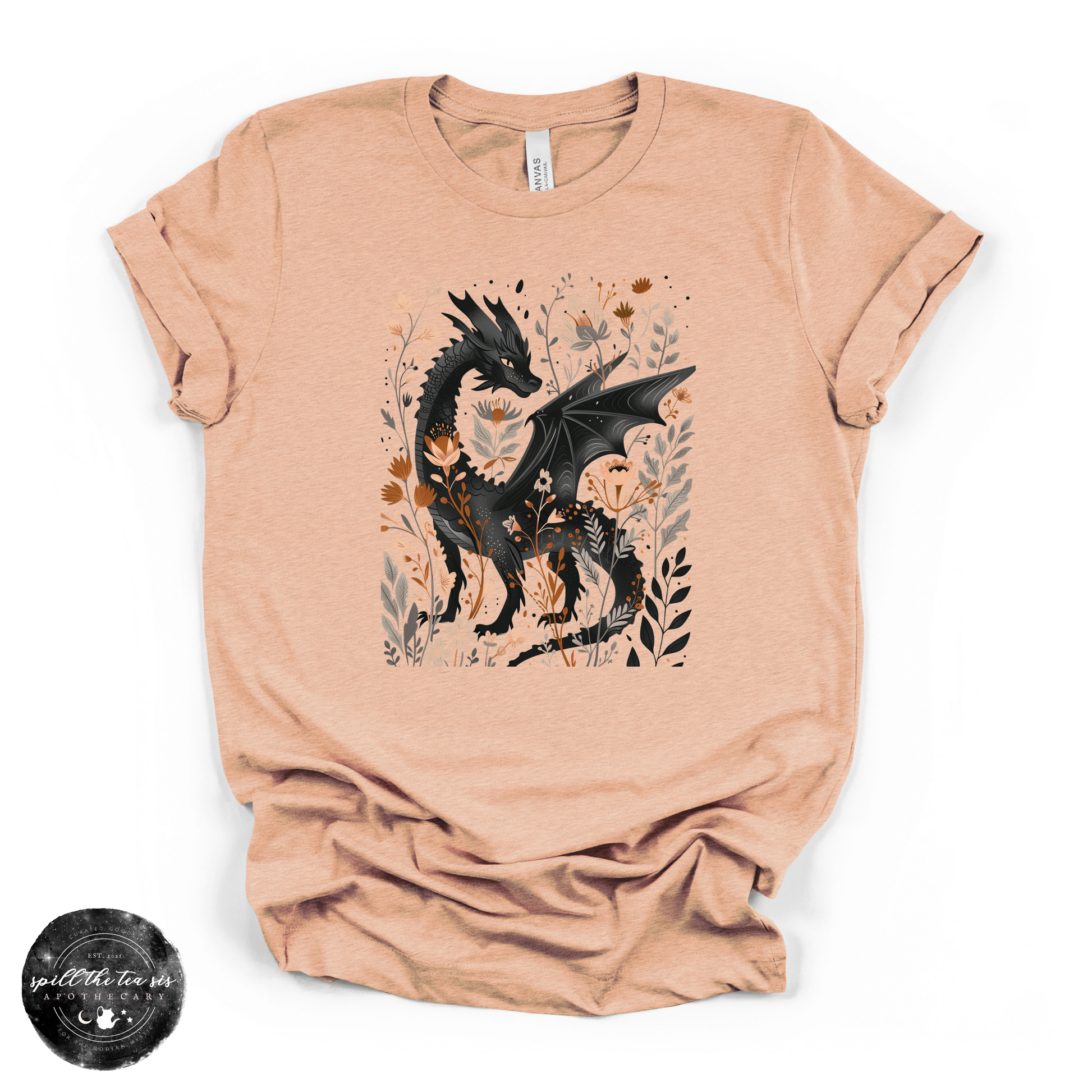 Black Dragon Tee | Mystical Dragon Graphic Shirt – Heather Peach