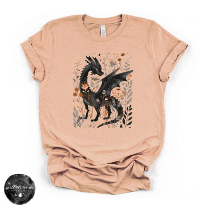 Black Dragon Tee | Mystical Dragon Graphic Shirt – Heather Peach