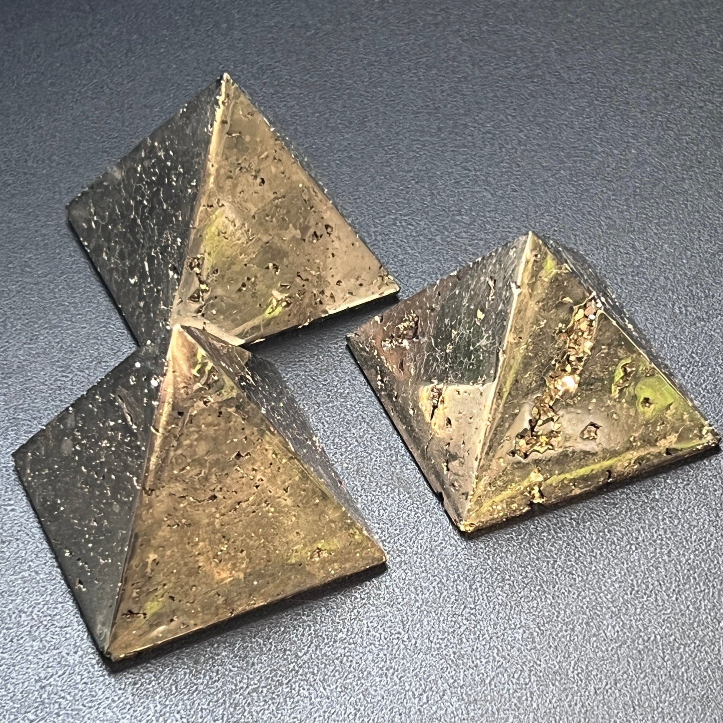 Pyrite Pyramid Druzy Carving – 2" Golden Crystal Polished Decor