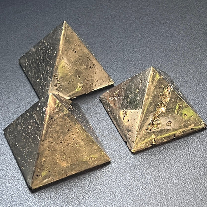 Pyrite Pyramid Druzy Carving – 2" Golden Crystal Polished Decor