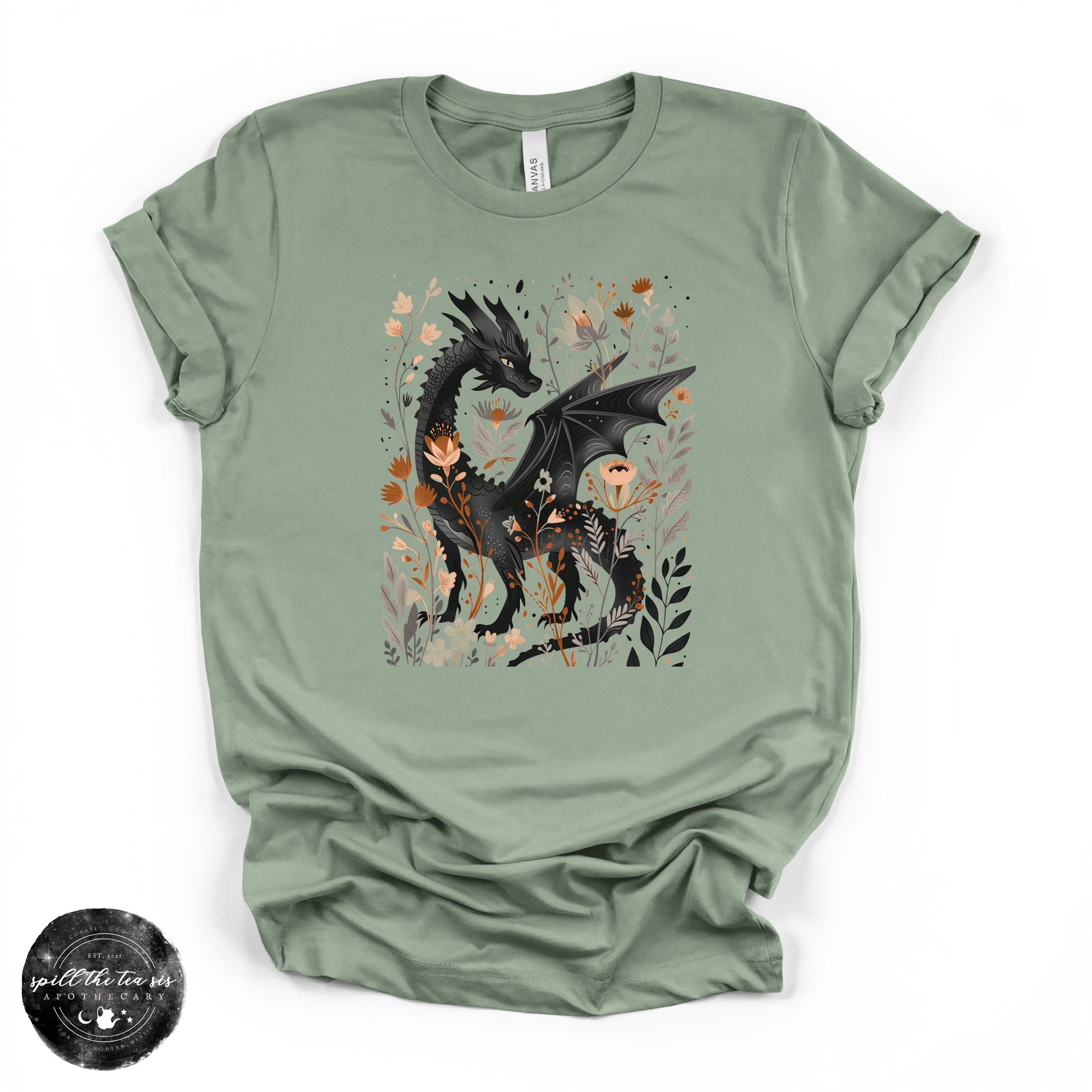 Black Dragon Tee | Mystical Dragon Graphic Shirt – Sage