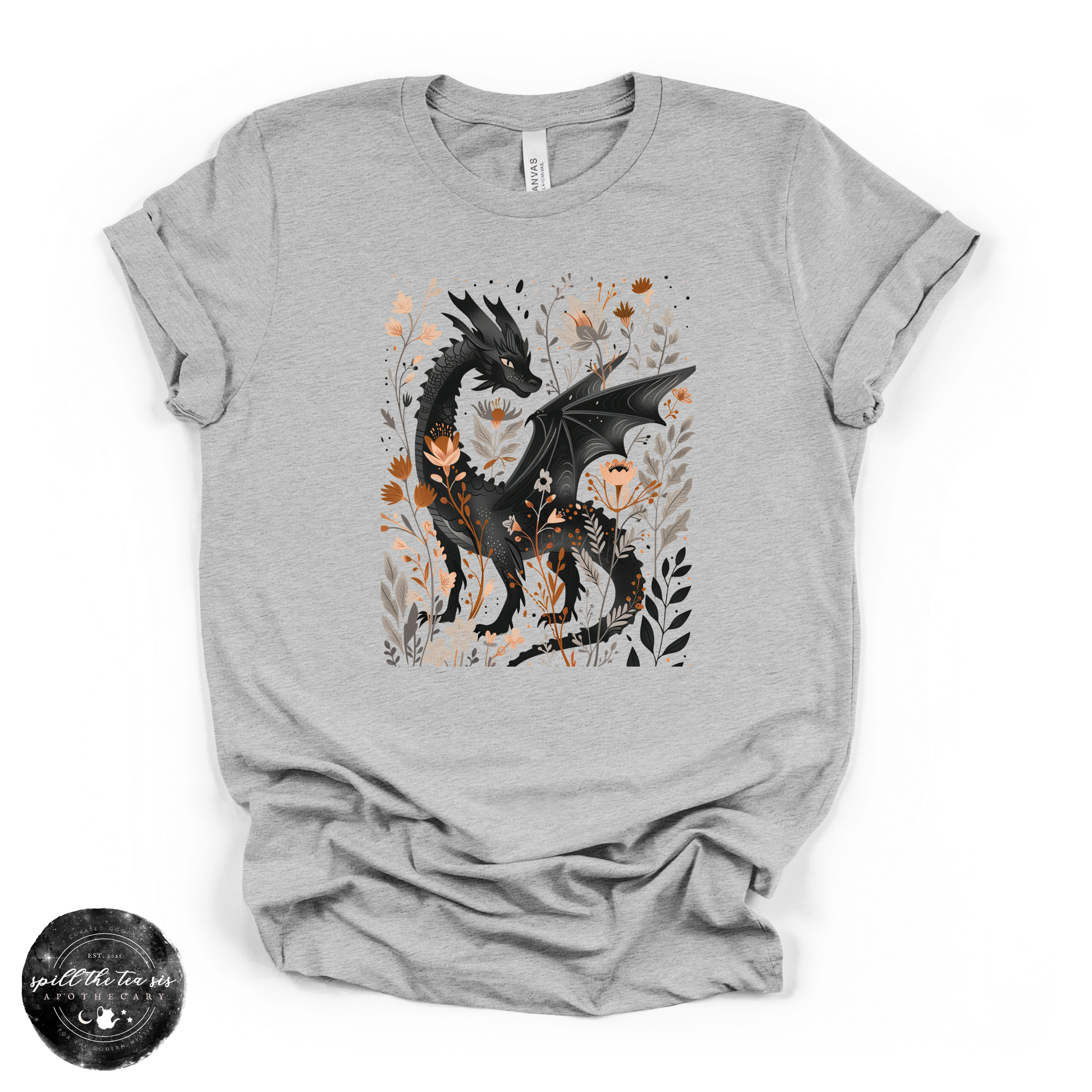 Black Dragon Tee | Mystical Dragon Graphic Shirt – Heather Athletic Grey