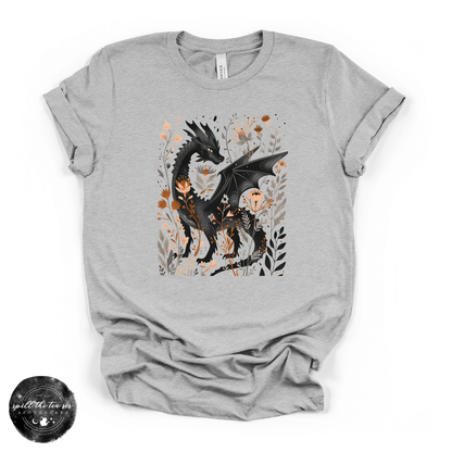 Black Dragon Tee | Mystical Dragon Graphic Shirt – Heather Athletic Grey