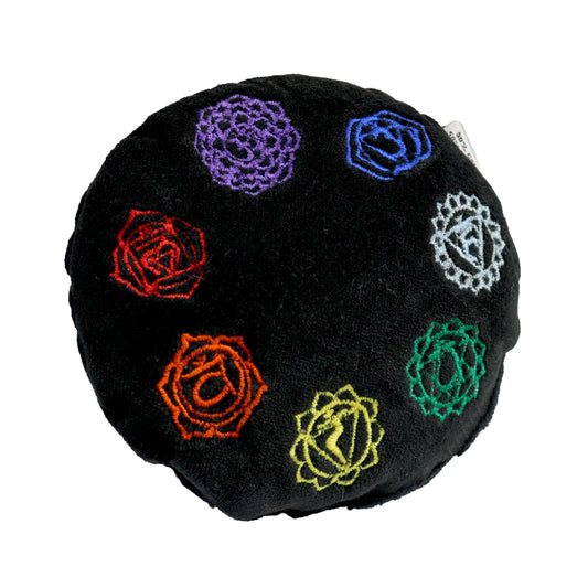 Black Velvet Embroidered Round Cushion - 7 Chakra