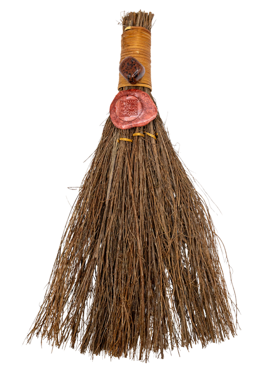 12-Inch Mahogany Obsidian Witch's Broom | Halloween Altar Decor