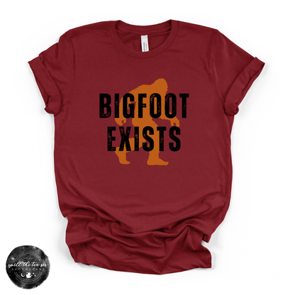 Bigfoot Exists Tee | Funny Cryptid Graphic T-Shirt (BLACK DESIGN)