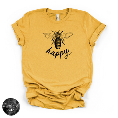Bee Happy Tee | Bee Graphic T-Shirt – Heather Yellow Gold