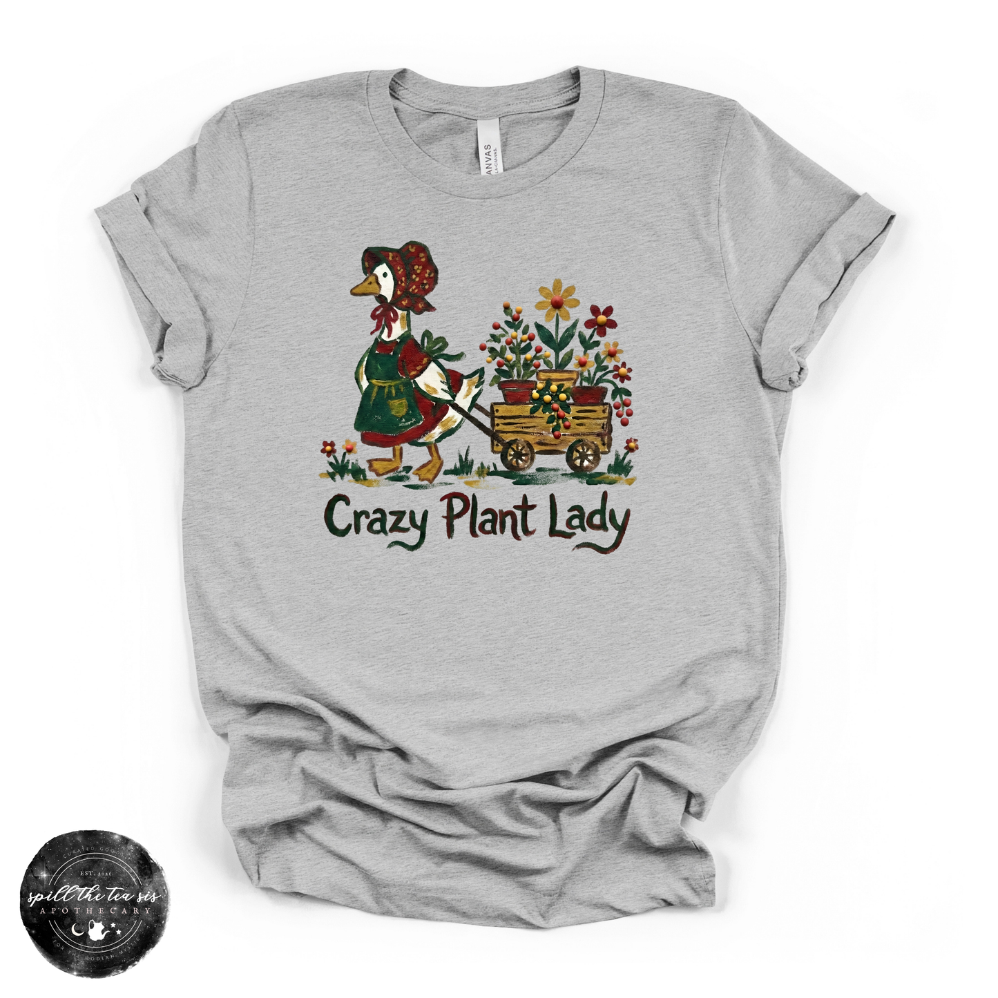 Crazy Garden Lady Goose Tee | Spring Graphic T-Shirt – Small Heather Athletic Grey