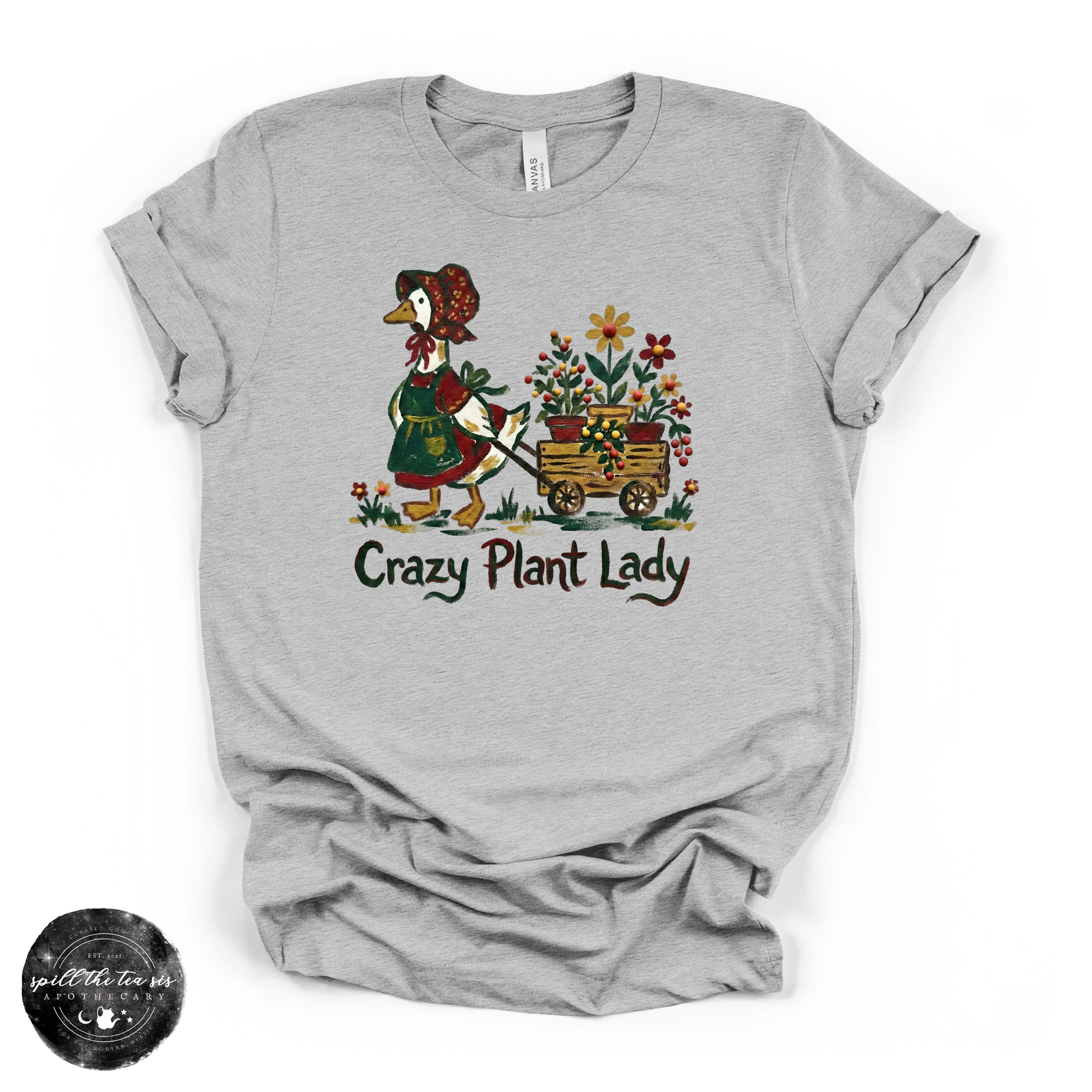 Crazy Garden Lady Goose Tee | Spring Graphic T-Shirt – Small Heather Athletic Grey