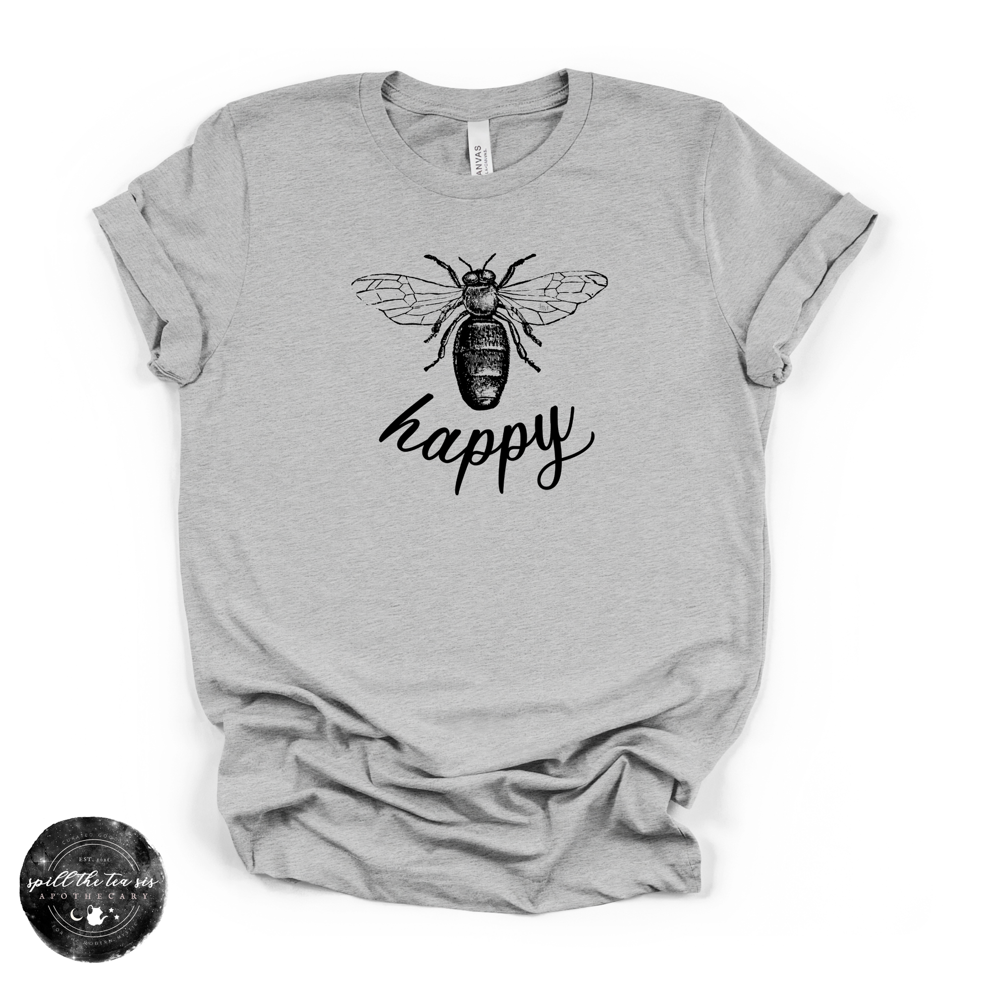 Bee Happy Tee | Bee Graphic T-Shirt – Heather Athletic Grey