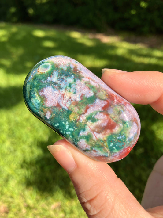 Ocean Jasper Mini Palm – Pocket Stone for Joy & Positivity