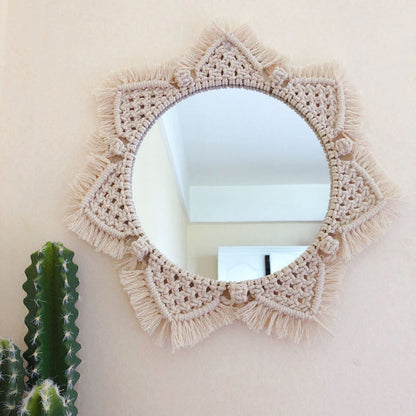 Sunflower Macrame Mirror, Handmade Tapestry Decor