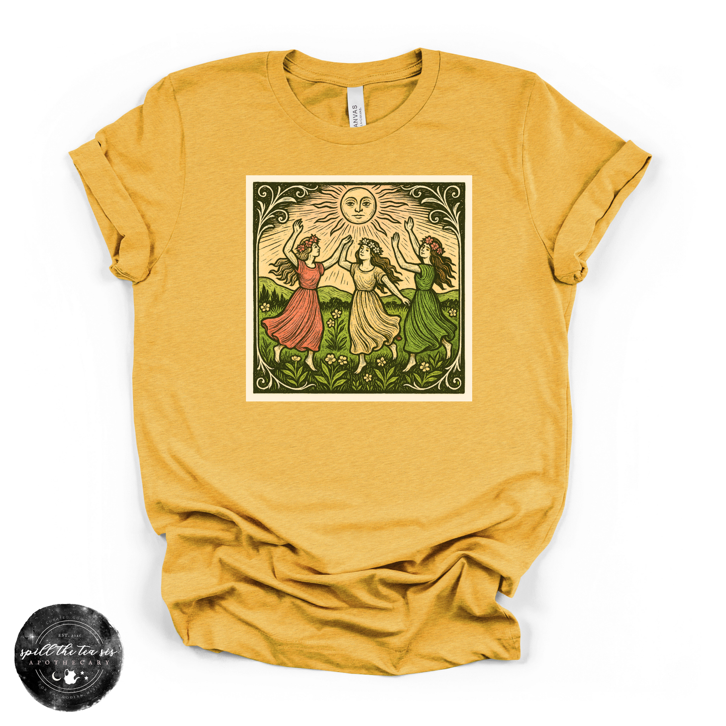 Dancing Around the Sun Tee | Mystical Moon Graphic T-Shirt – Heather Yellow Gold