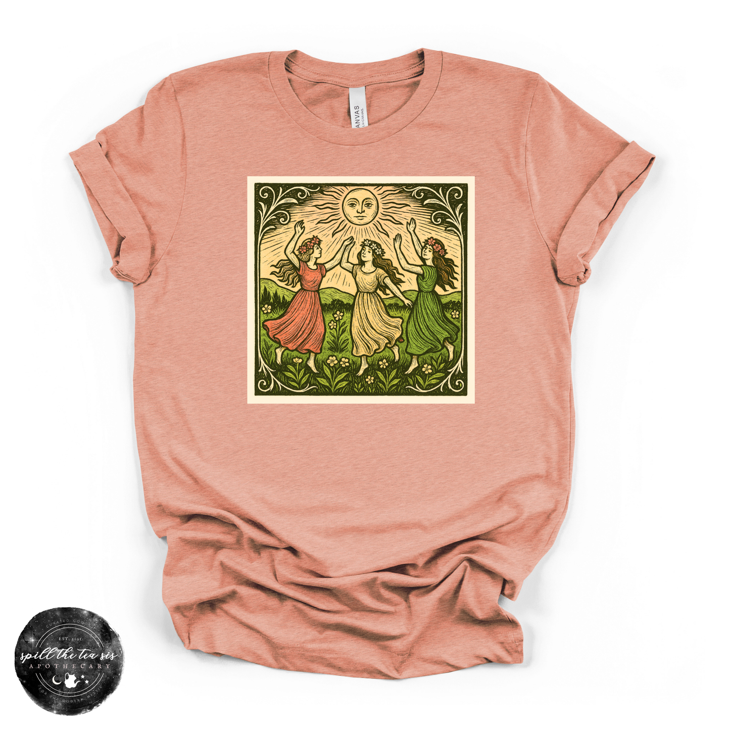 Dancing Around the Sun Tee | Mystical Moon Graphic T-Shirt – Heather Sunset