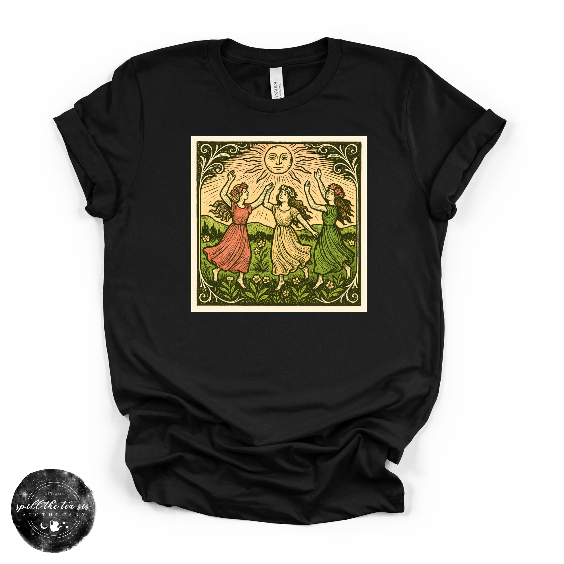 Dancing Around the Sun Tee | Mystical Moon Graphic T-Shirt – Black
