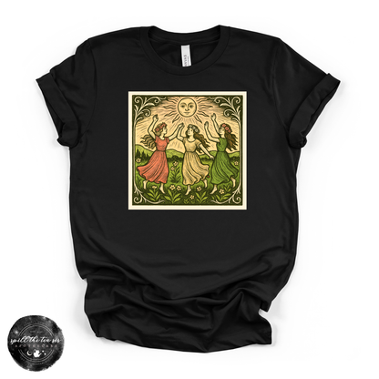 Dancing Around the Sun Tee | Mystical Moon Graphic T-Shirt – Black