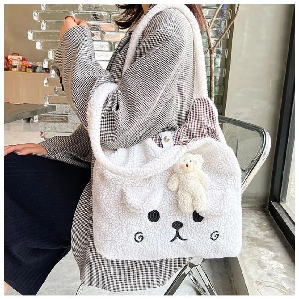 Fluffy Dog Tote Bag - Cute Pup Print Canvas Tote –