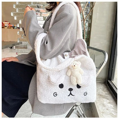 Fluffy Dog Tote Bag - Cute Pup Print Canvas Tote –