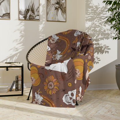 Boho Halloween Blanket for spooky season. Printed blanket with boho vibes and spooky vibes.