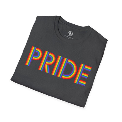 Bespattered Facade Rainbow Pride Ribbon Letters Unisex Softstyle T-Shirt