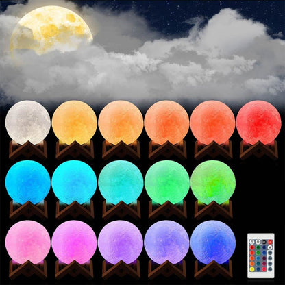 3D Moon Lamp with Wooden Base | 16 Colors & Rechargeable