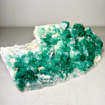 Vibrant Green Fluorite Crystal Cluster on White Matrix – 10.5 lbs Display Specimen