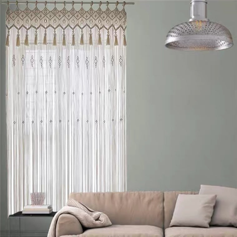 Hand-Woven Macrame Bohemian Curtains – Beige 210x80 0