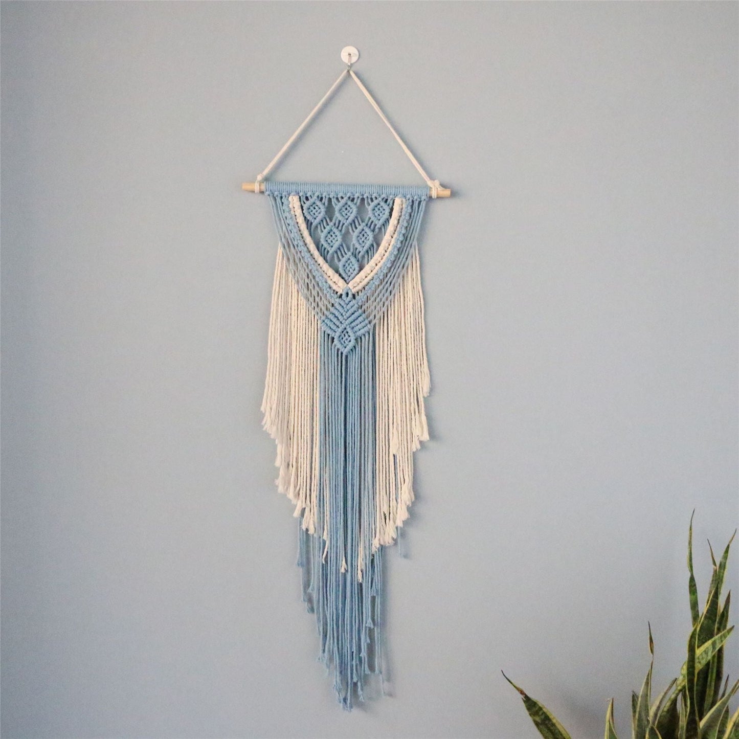 Hand-Woven Blue Macrame, Wall Decor – Blue and white 0