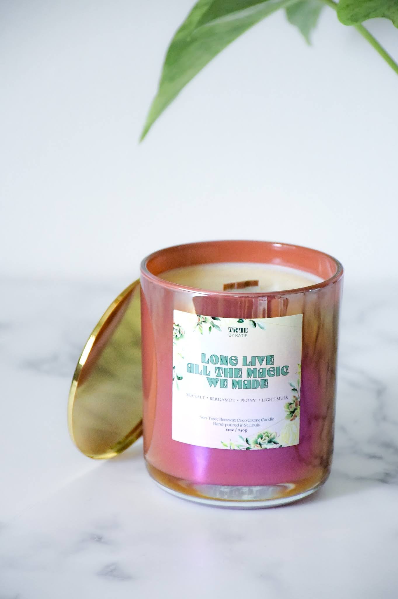 Sea Salt Peony Candle - Coastal Spa Beeswax 8-12oz – Iridescent Clay 12oz non toxic candle